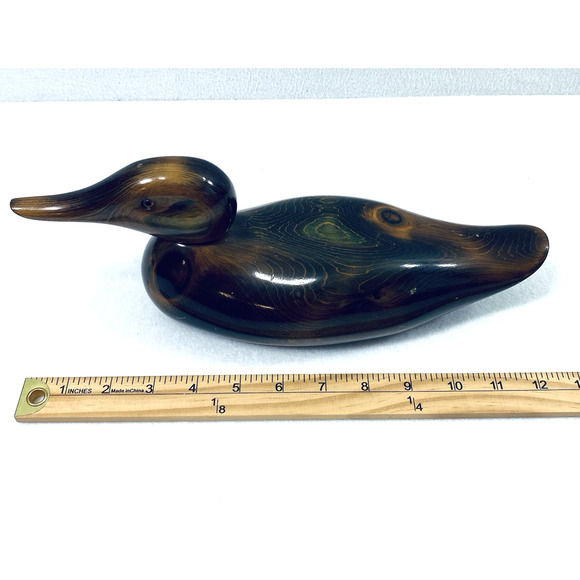 Wood Carved Duck Home Decor 12" Long Moveable Head Mancave Hunter‎ Signed B - Picture 2 of 10